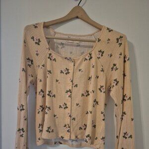 Square Neck Pointelle Button L Top Ditzy Floral Soft Girl Coquette Cottagecore